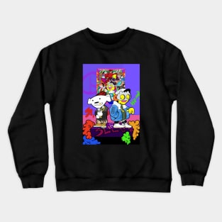 Dope Slluks character with cool dog chilling illustration Crewneck Sweatshirt